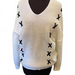 Oversized Slouchy Sweater White with Black "X" detail